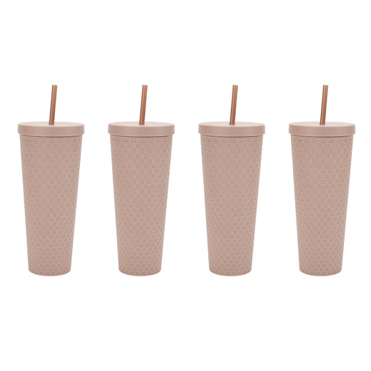 Just Feed Me by Jessie James Decker 4-Piece 26-Ounce Acrylic Textured Tumbler Set, Matte Mauve