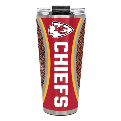 Kansas City Chiefs 32 ounce vacuum insulated stainless steel tumbler with Gameball graphic