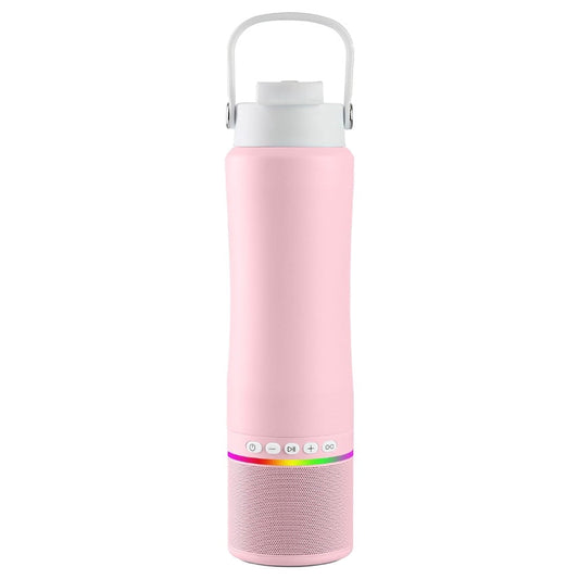 MYONAZ Insulated Water Bottle Bluetooth Speaker 2-in-1 18oz Stainless Steel Tumbler with Portable Speaker Ideal for Outdoor, School and Family Activities（Pink）