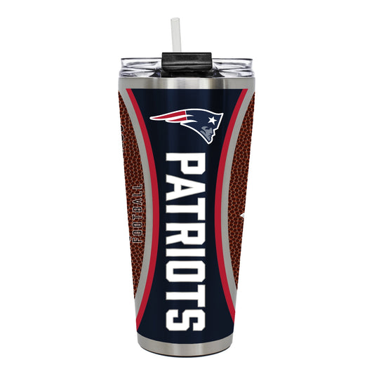 New England Patriots 32 ounce vacuum insulated stainless steel tumbler with Gameball graphic