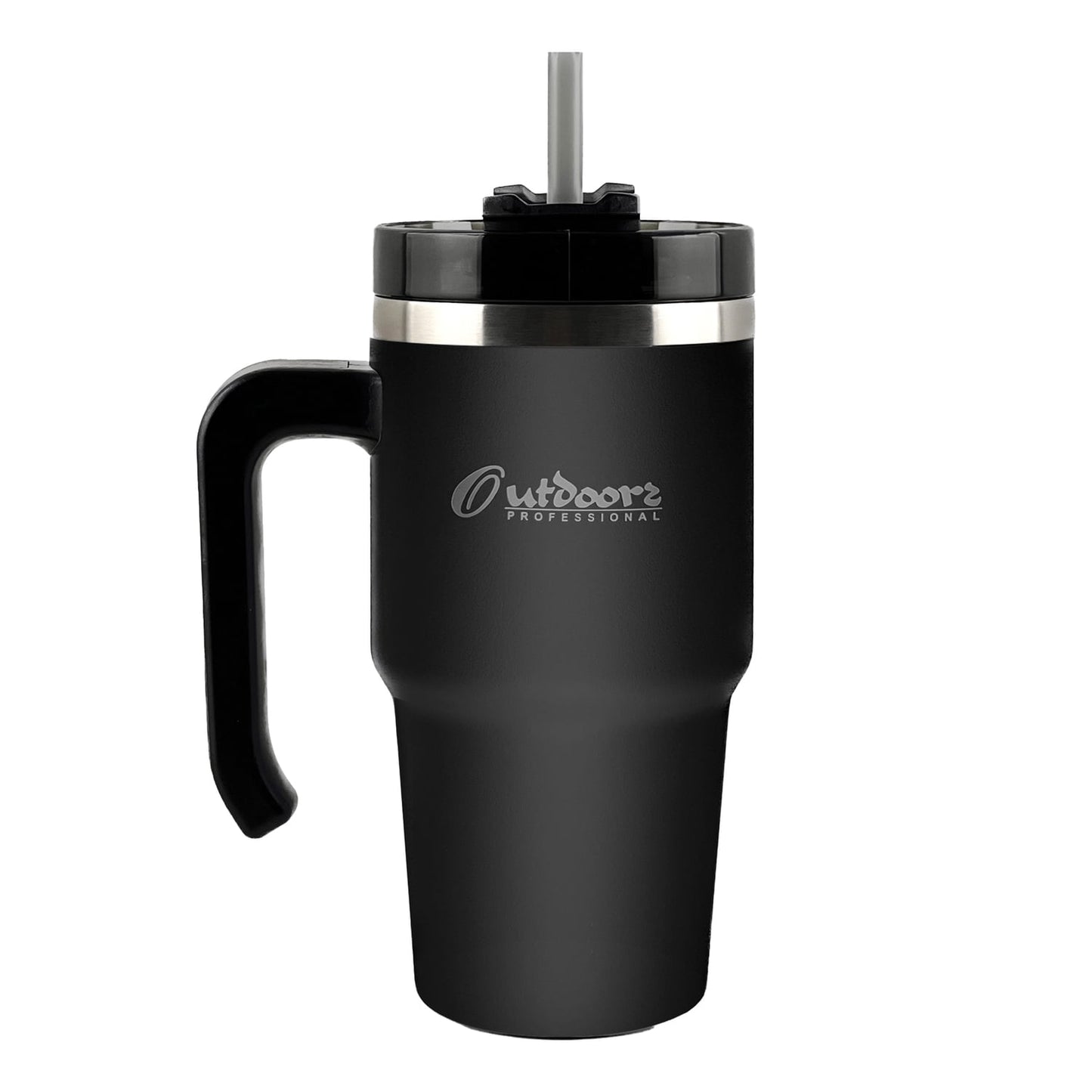 Outdoors Professional 20-Oz. Stainless Steel Double-Walled Insulated Tumbler with Straw (Black), OUTD6069