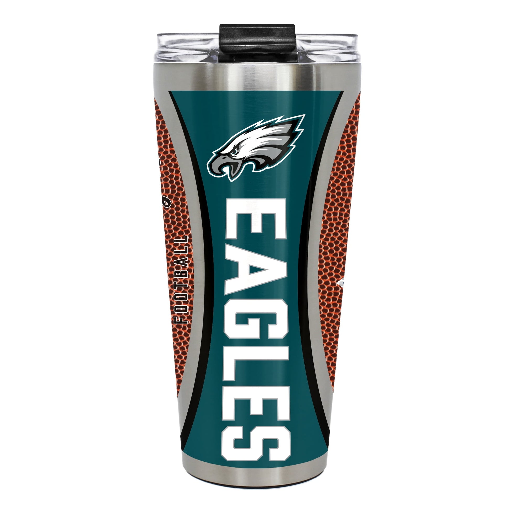 Philadelphia Eagles 32 ounce vacuum insulated stainless steel tumbler with Gameball graphic