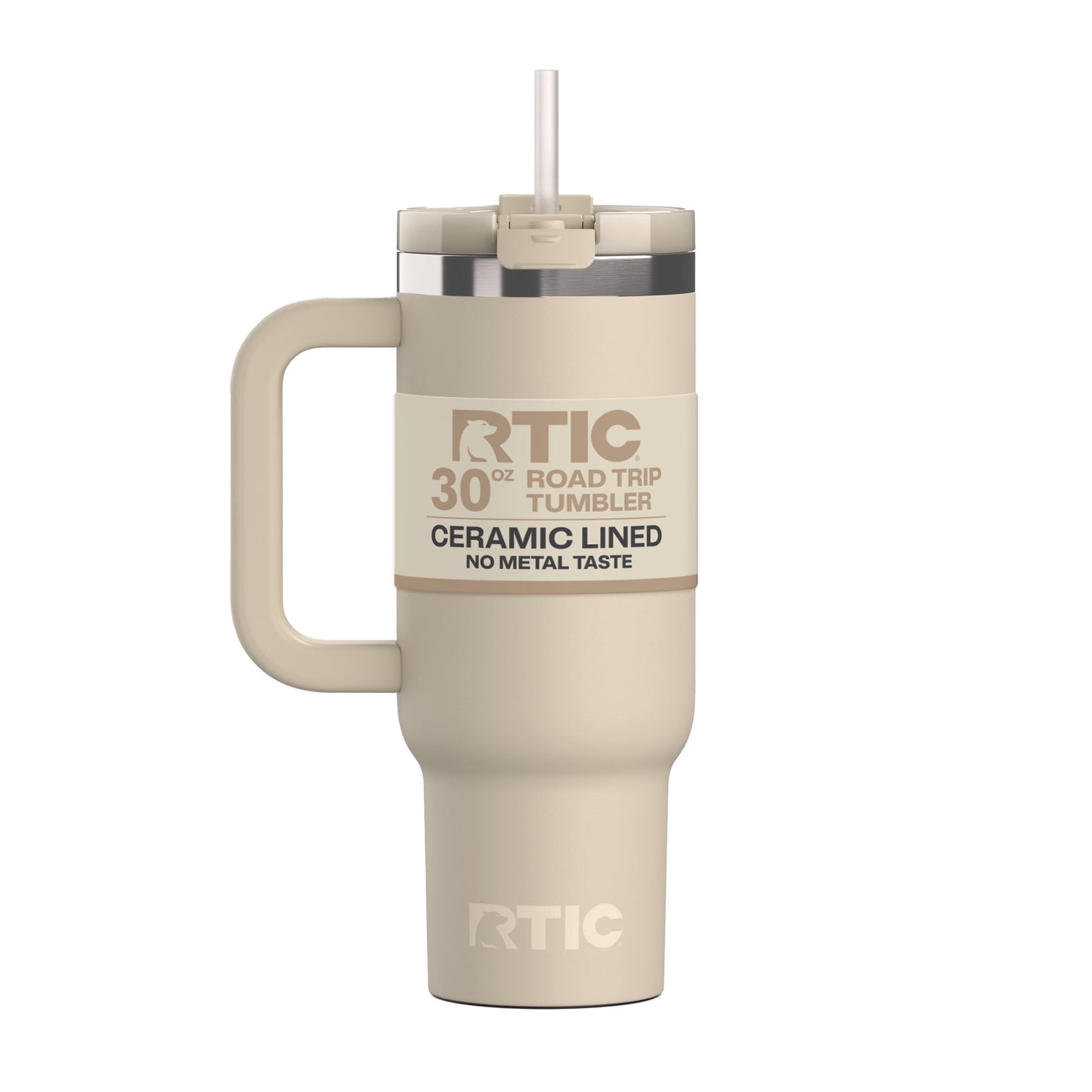 RTIC 30 oz Ceramic Lined Road Trip Tumbler with Handle and Leak-Resistant Straw Lid, Beach