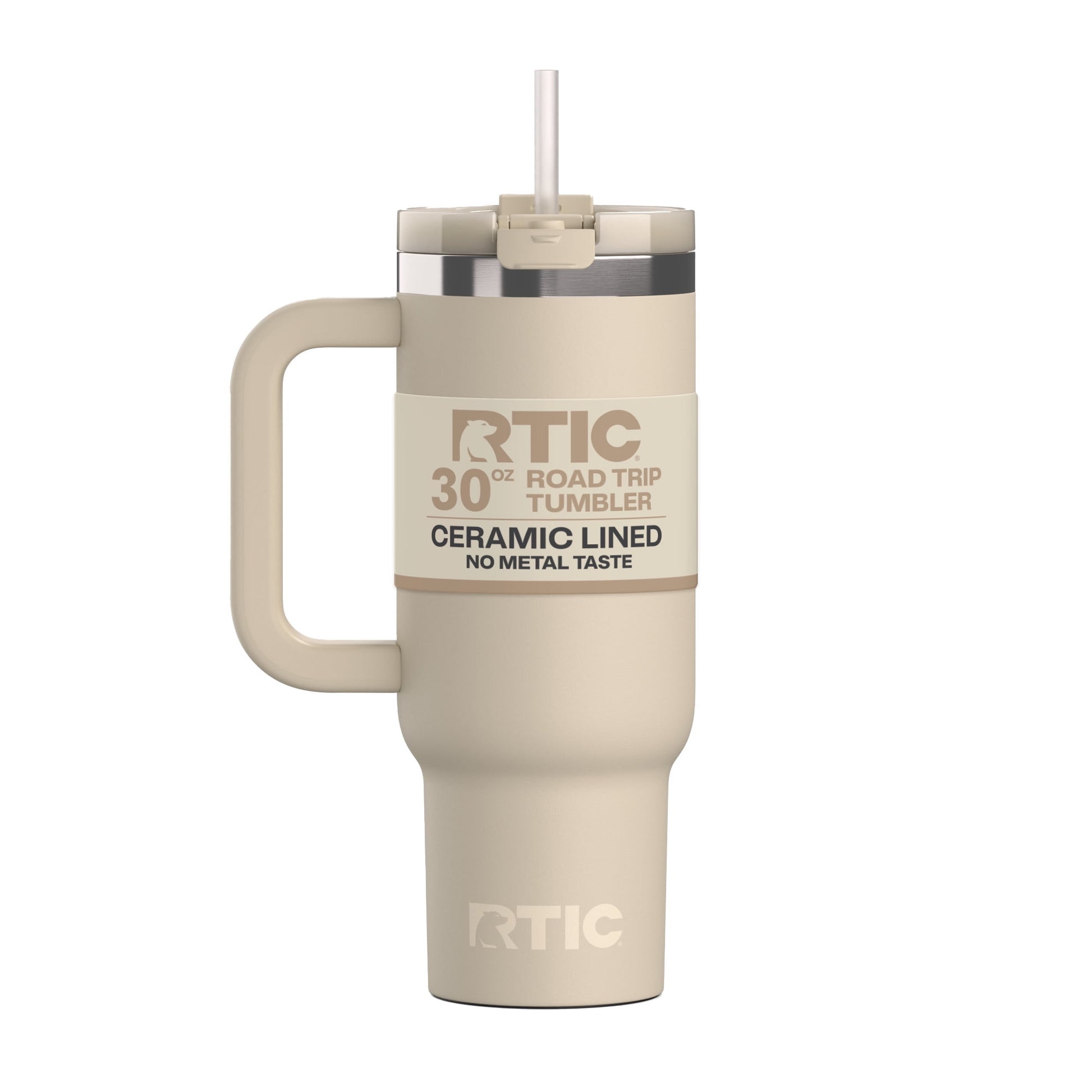 RTIC 30 oz Ceramic Lined Road Trip Tumbler with Handle and Leak-Resistant Straw Lid, Beach