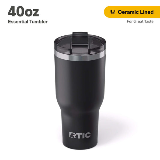 RTIC 40 oz Ceramic Lined Insulated Essential Tumbler, Leak-Resistant Lid, Black