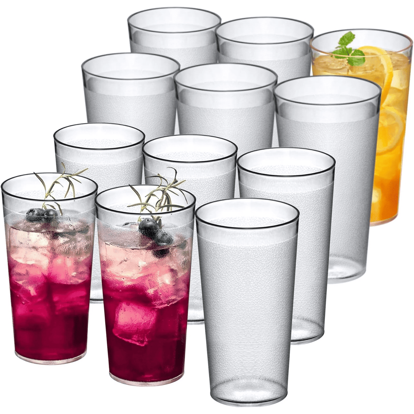 RUseeN 12 Piece Unbreakable Plastic Tumblers Drinkware, BPA-Free, Reusable Plastic Drinking Glasses for Home & Outdoors - Stackable, Lead-Free & Dishwasher Safe,16oz