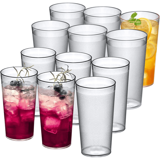RUseeN 12 Piece Unbreakable Plastic Tumblers Drinkware, BPA-Free, Reusable Plastic Drinking Glasses for Home & Outdoors - Stackable, Lead-Free & Dishwasher Safe,16oz