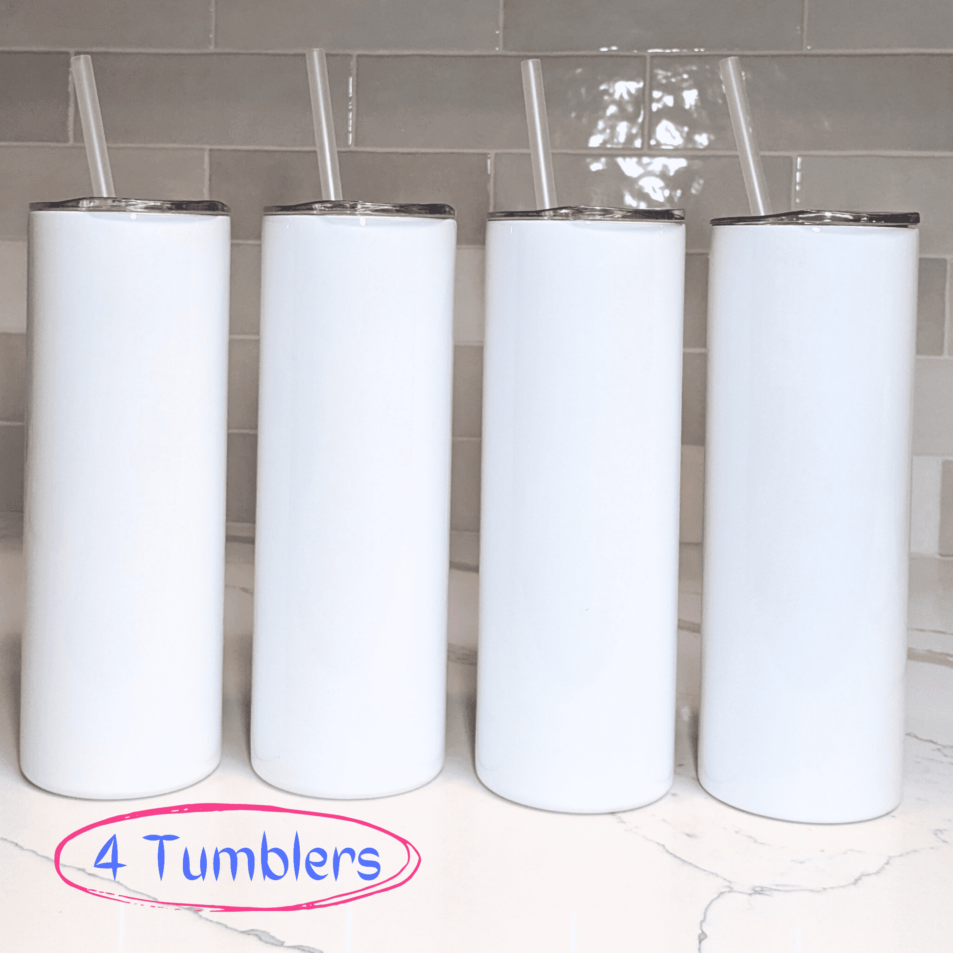 Sublimation Tumblers Blanks 20 oz with Plastic Straw, Heat Press Tumblers, Skinny Tapered Drinkware, Gift for Makers, 4 pcs