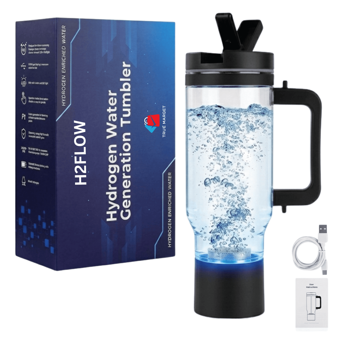 H2FLOW Hydrogen Water Tumbler | 3000 PPB Molecular H2 | Titanium/Platinum Electrodes | Leakproof Large Hydrogen Bottle 1000 mL