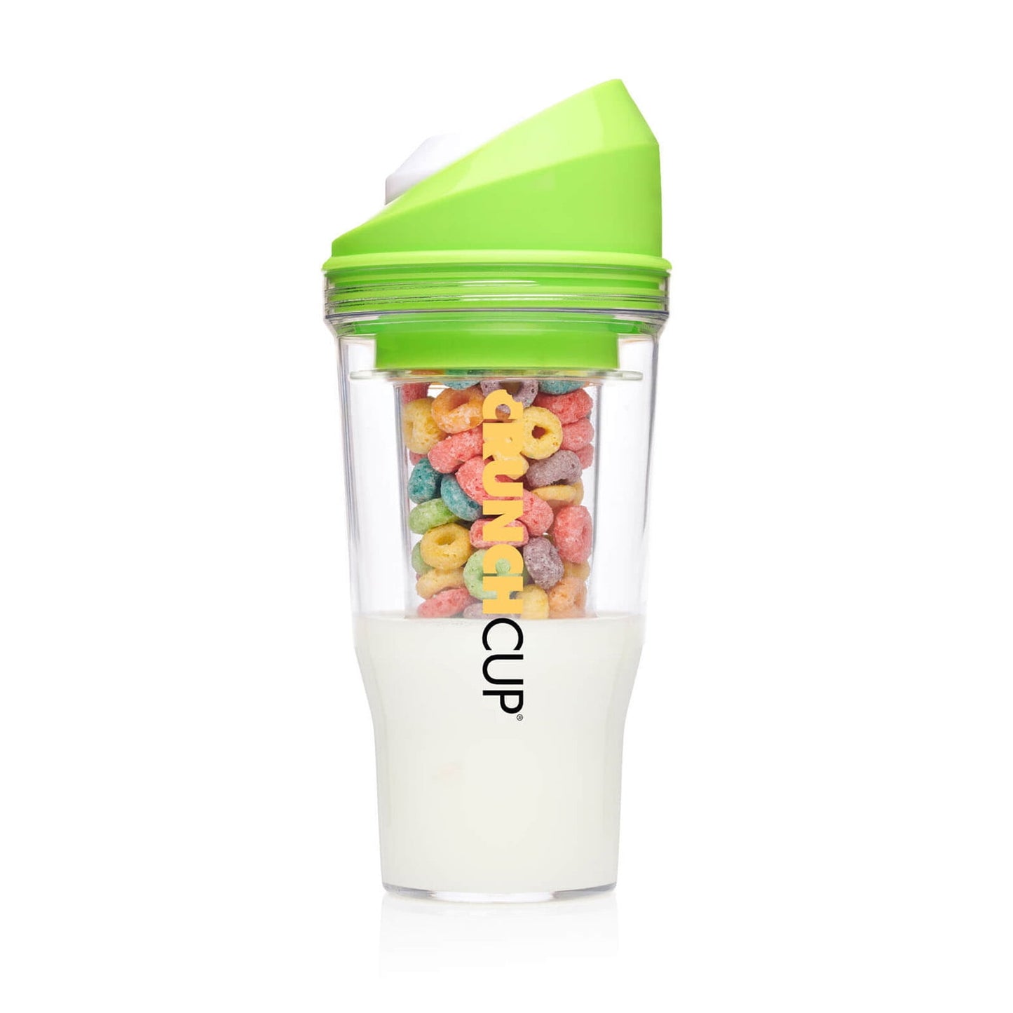 CrunchCup XL Green: Portable Plastic Cereal Cup for Breakfast on the Go, BPA-Free & Dishwasher-Safe