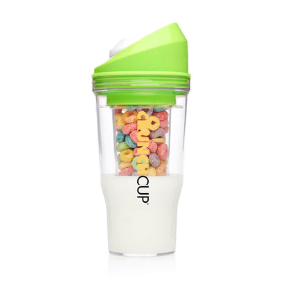 CrunchCup XL Green: Portable Plastic Cereal Cup for Breakfast on the Go, BPA-Free & Dishwasher-Safe