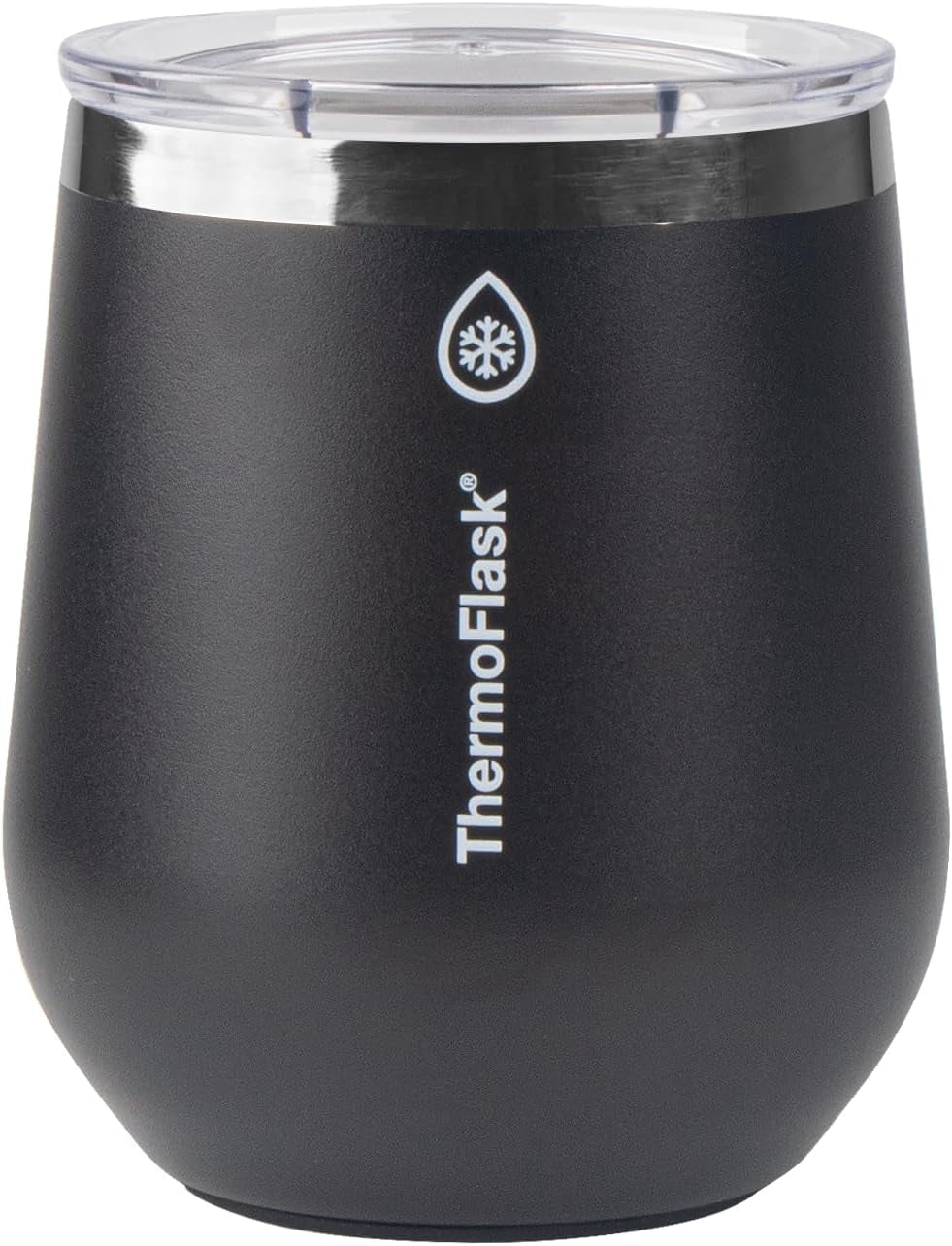 ThermoFlask Drinkware Collection - 12 oz Insulated Wine Tumbler with Leakproof Push N Sip Lid, Jet Black