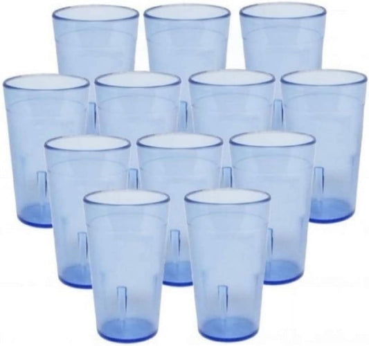 TrueCraftware-Set of 12 Tall Pebbled Tumbler/Drinking Cups 32-Ounce Blue Color- Reusable Premium Water Iced Tea Glasses Stackable Dishwasher Safe Break-Resistant for Home and Restaurants