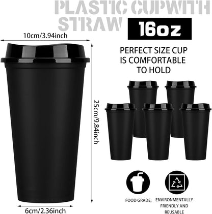 24 Pack Reusable Coffee Cups with Lids 16 oz To Go Travel Cups with Lids Travel Mugs Plastic Tumblers Reusable Coffee Tumblers for Hot and Cold Drinks, Black