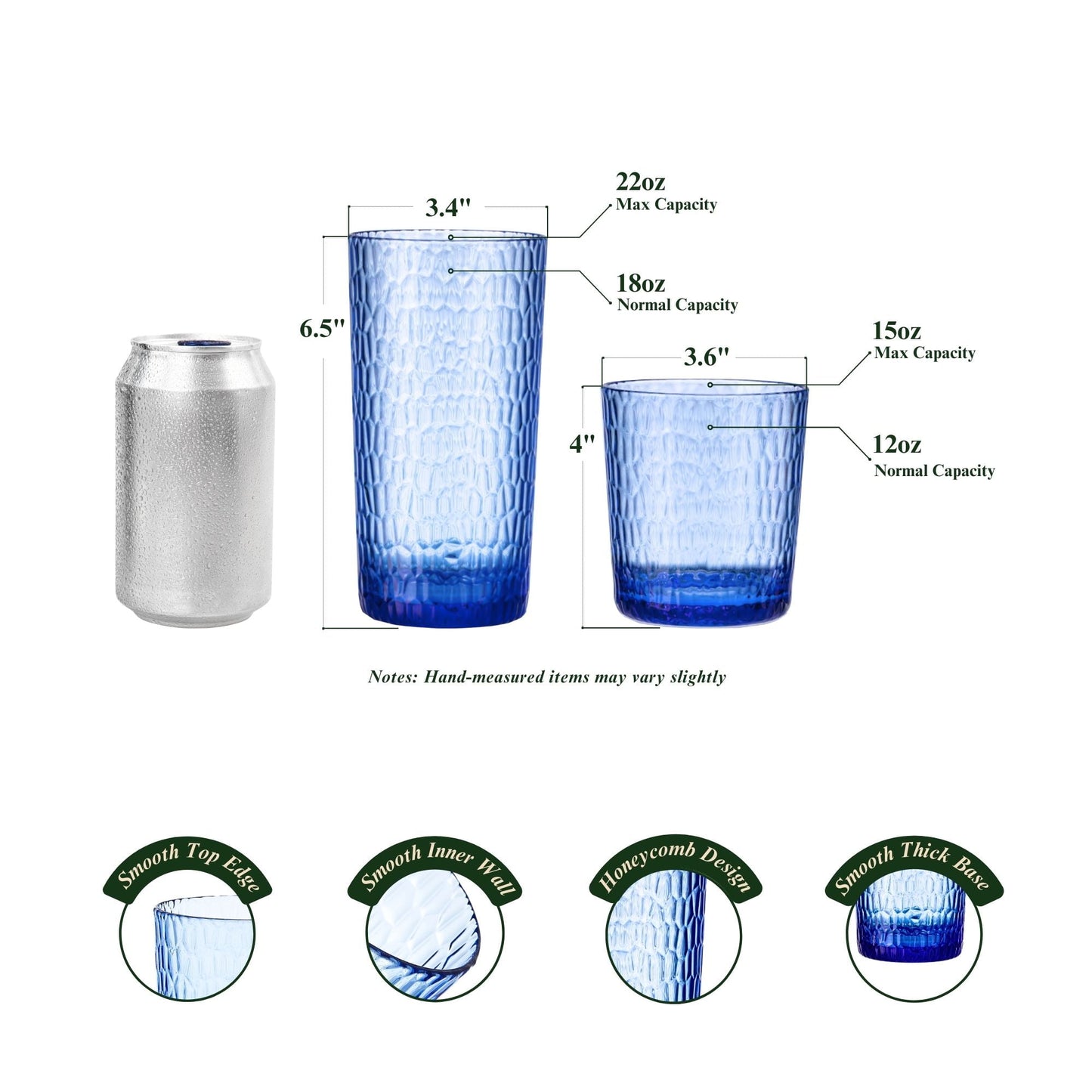 MIYOPESI 22oz Colorful Acrylic Glasses Drinkware (Set of 8), Honeycomb BPA-Free Shatter-Proof Plastic Tumblers