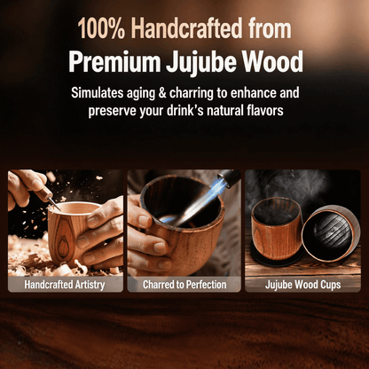 Natural Jujube Wood Whiskey Gift Set, 2 Handmade Unbreakable Wooden Tumblers with 8 Chilling Whiskey Stones, Tongs & Coasters, Insulated Barware Gift for Men, Husband, Dad, Bourbon Lovers