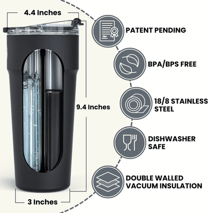 Splitflask 2-in-1 Hot & Cold Insulated Tumbler, 30oz Stainless Steel, Leak-Proof, BPA-Free, Dual Chamber, Travel Mug, Fits Cup Holder (Elle Pink)