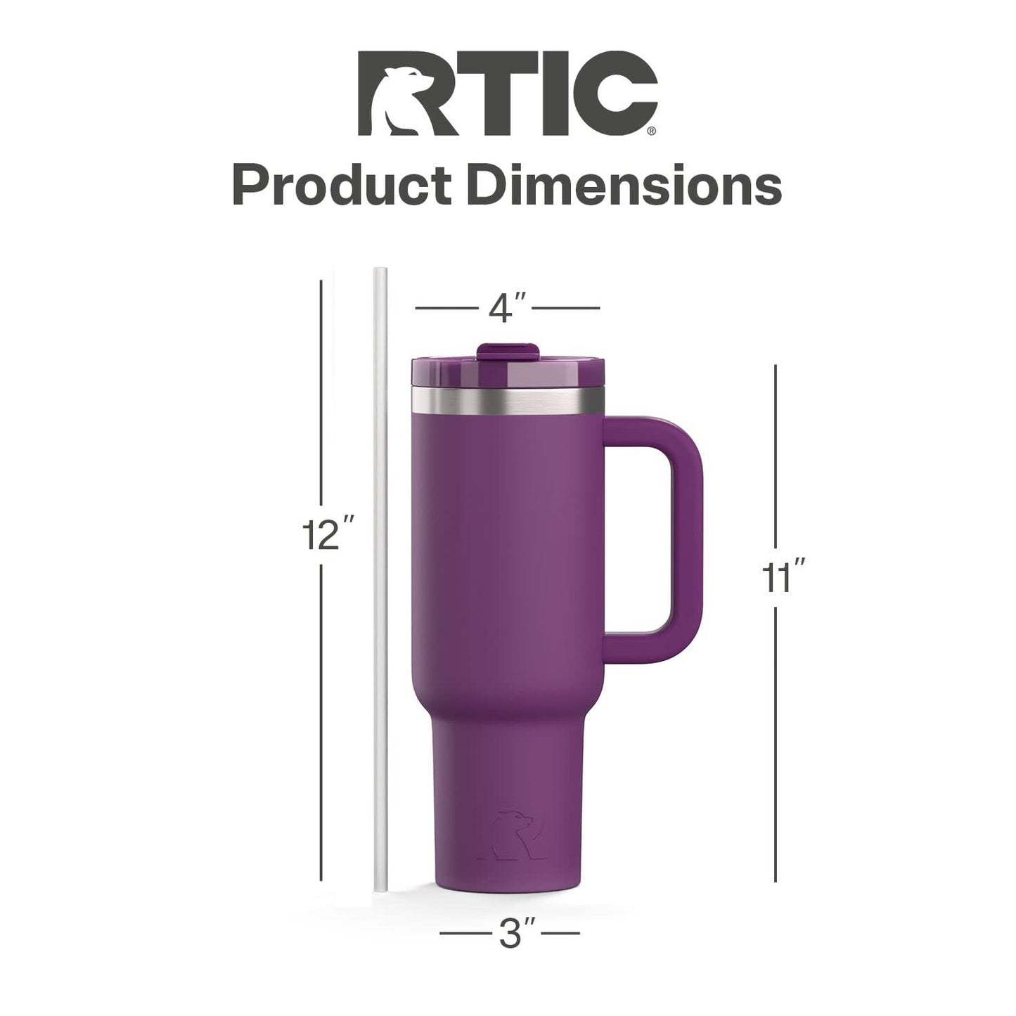 RTIC 40 oz Ceramic Lined Road Trip Tumbler with Handle and Leak-Resistant Straw Lid, Berry Jam