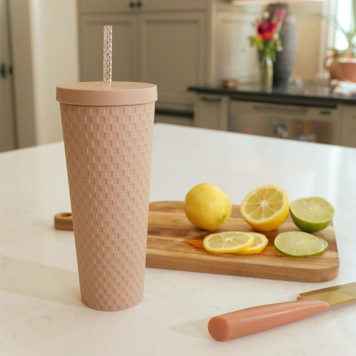 Just Feed Me by Jessie James Decker 4-Piece 26-Ounce Acrylic Textured Tumbler Set, Matte Mauve