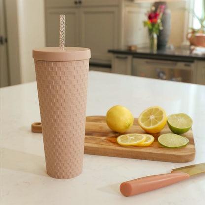 Just Feed Me by Jessie James Decker 4-Piece 26-Ounce Acrylic Textured Tumbler Set, Matte Mauve