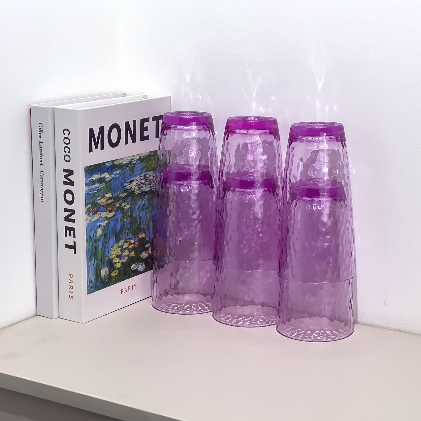 Set of 6 Hammered Style Drinking Cups 26-Ounce Large Acrylic Glasses Plastic Tumbler,BPA Free (Purple)