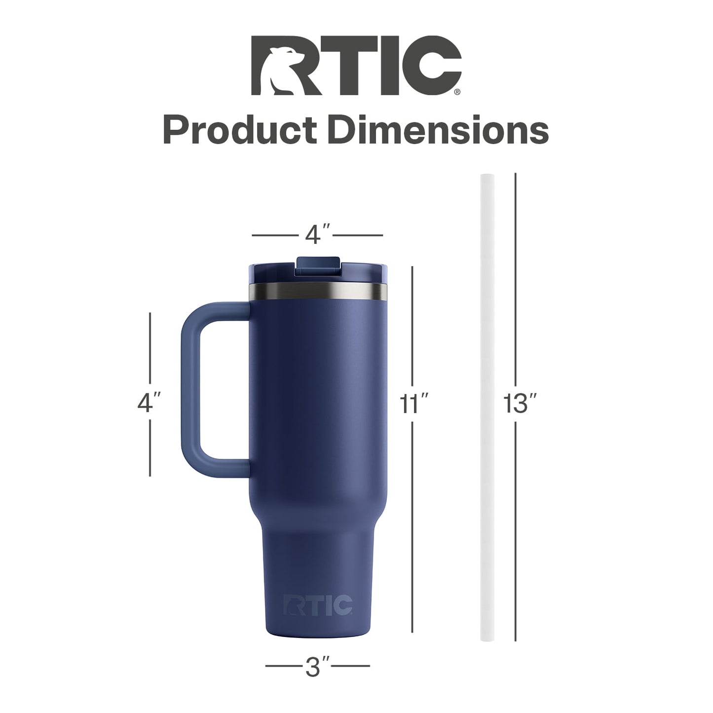 RTIC 40 oz Ceramic Lined Road Trip Tumbler, Leak-Resistant Lid with Straw, Navy