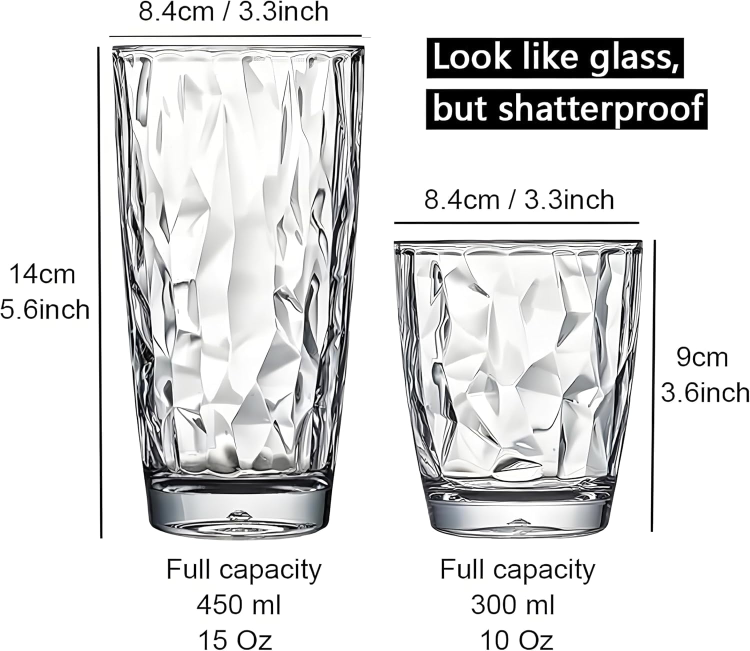 10 Oz Premium Unbreakable Drinking Glasses Dishwasher Safe BPA Free Acrylic Tumblers (Clear)