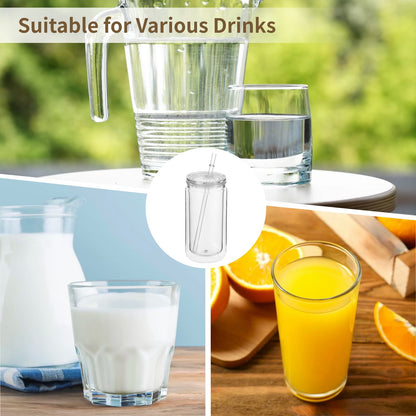 8 Pcs 16 fl oz Plastic Tumblers with Lids and Straws, Double Wall Tumbler with Pre Drilled Hole Bulk Snow Globe Cups, Reusable Mason Cup with Silicone Plugs for Cold Drinks, DIY, Parties