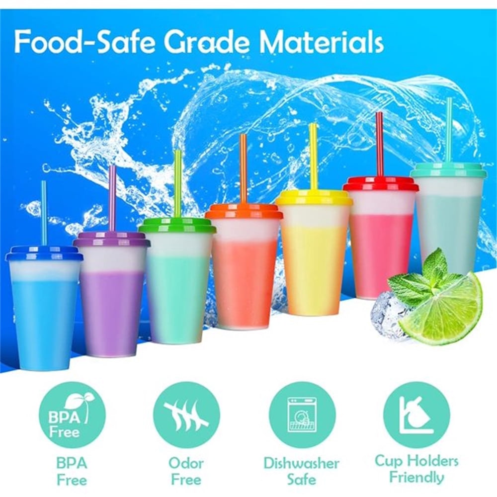 NOGIS 12oz Color Changing Cups Plastic Tumblers with Lids and Straws for Kids Spill Proof, 10pcs Reusable Summer Cold Drink Cups,Iced Coffee Tumblers/Party Cup