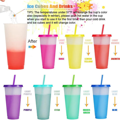 Color Changing Cups with Lids and Straws for Adults - 32oz Reusable Plastic Tumblers with Lids and Straws for Kids in Summer Colors, 7 Iced Coffee Tumbler Party Drinking Cup BPA free