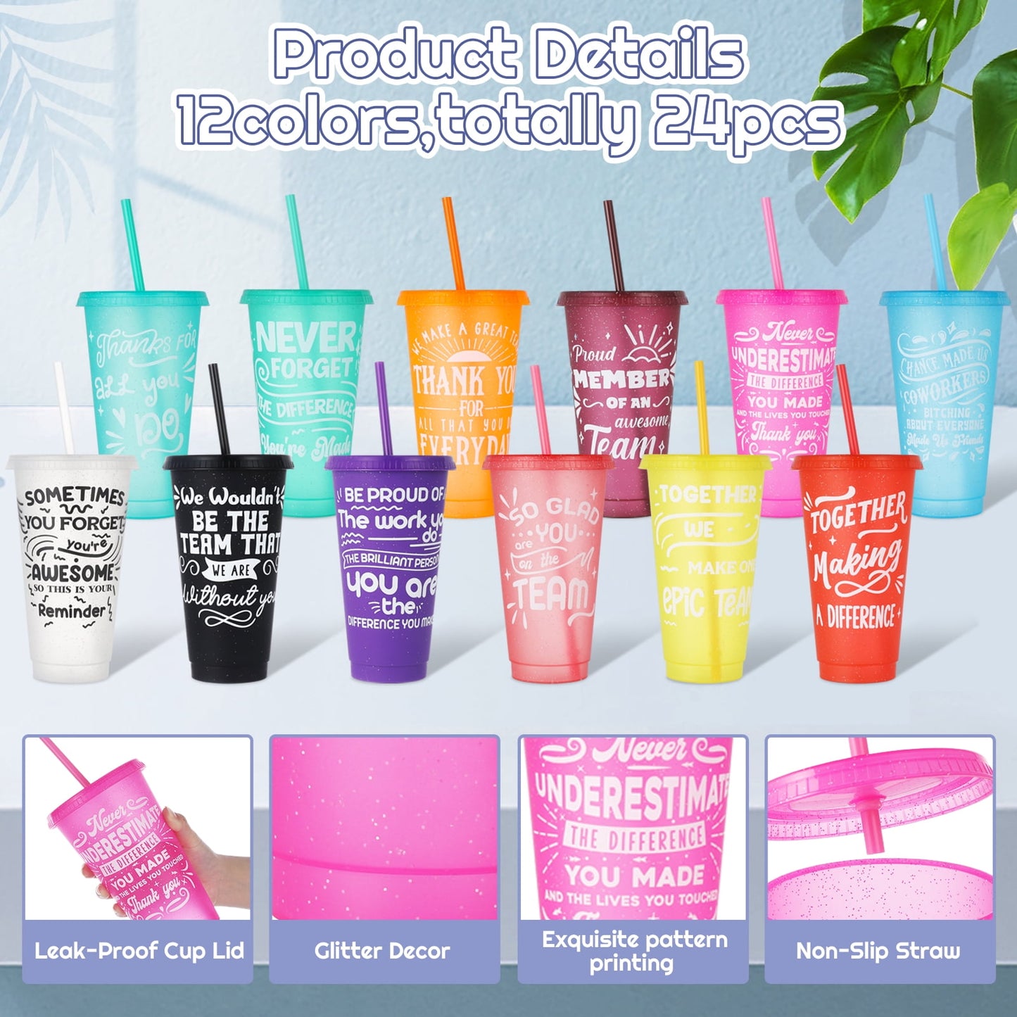 sixwipe 24 Pcs Appreciation Tumblers Gifts Bulk, 24 oz Employee Thank You Cup with Lids and Straws, Reusable Party Favor Cups for Coworker Team Staff Teacher Employee Volunteer Gift