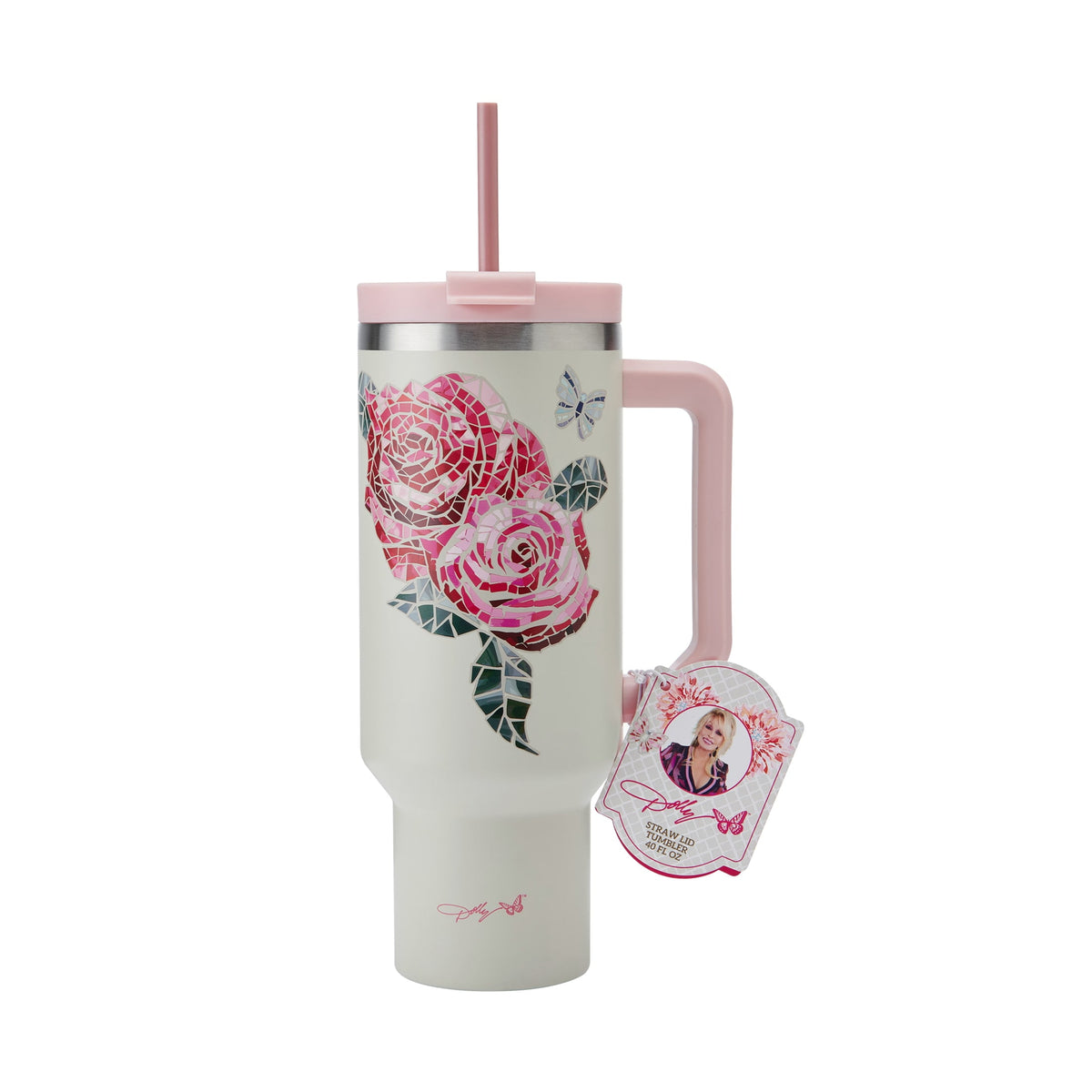 Dolly Parton 40 oz Stainless Steel Tumbler with Handle Pink Jewel