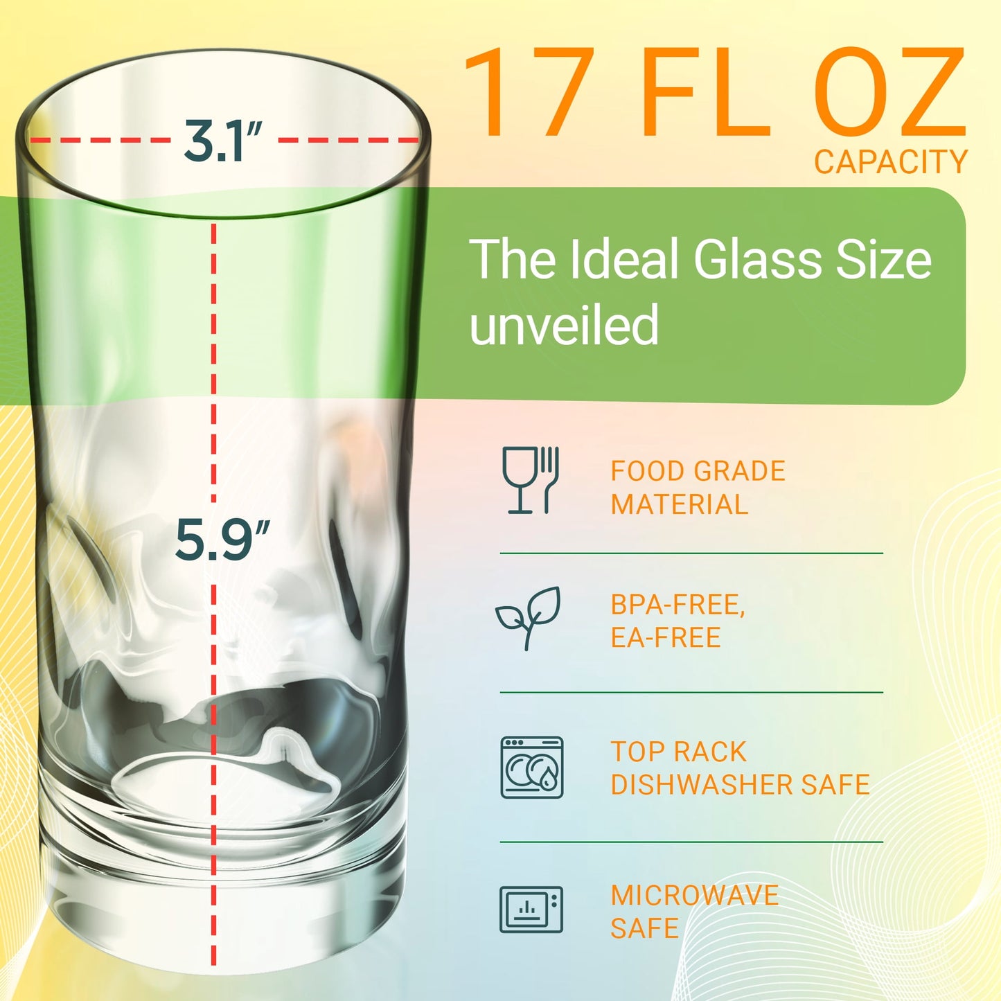 Bravario Plastic Drinking Glasses Set of 6, 17 oz Unbreakable Bpa-Free Tritan Tumblers