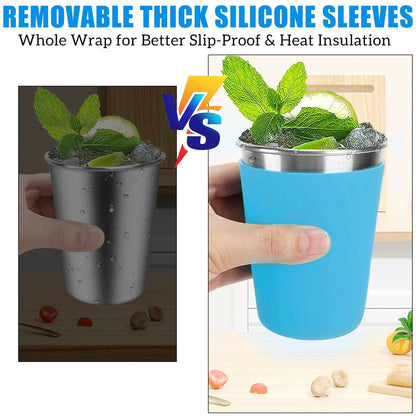 SSAWcasa 12oz Kids Cups, 6Pcs Spill-Proof Toddler Straw Cups with Slicone Sleeves, Stainless Steel Kids Sippy Cups with Straws and Lids, Unbreakable Tumblers for Cold & Hot Drinks