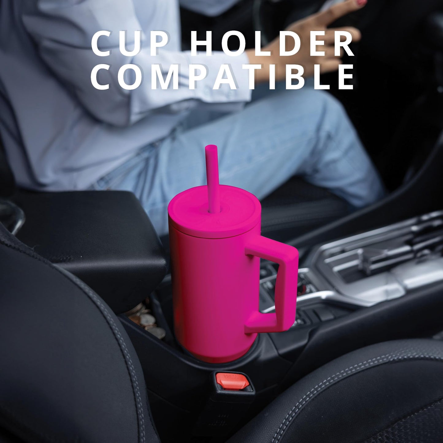 Elemental Commuter 40 oz Tumbler with Handle and Straw Lid | Travel Coffee Mug Spill Resistant | Insulated Cup Stainless Steel Tumblers for Water, Smoothies, Milkshake and More | Hot Pink