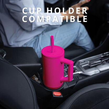 Elemental Commuter 40 oz Tumbler with Handle and Straw Lid | Travel Coffee Mug Spill Resistant | Insulated Cup Stainless Steel Tumblers for Water, Smoothies, Milkshake and More | Hot Pink