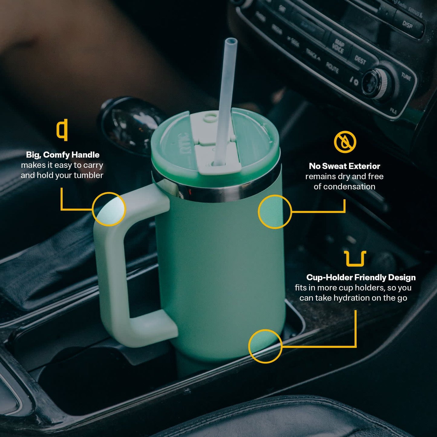 RTIC 30 oz Ceramic Lined Road Trip Tumbler with Handle and Leak-Resistant Straw Lid, Beach