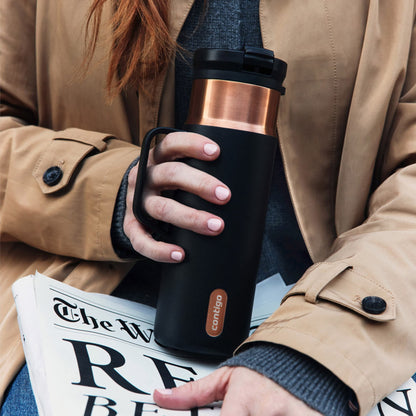 Contigo 20 oz Stainless Steel Travel Mug Tumbler – Leak-Proof Insulated Coffee Mug, Keeps Drinks Hot, Side Handle, Black/Bronze
