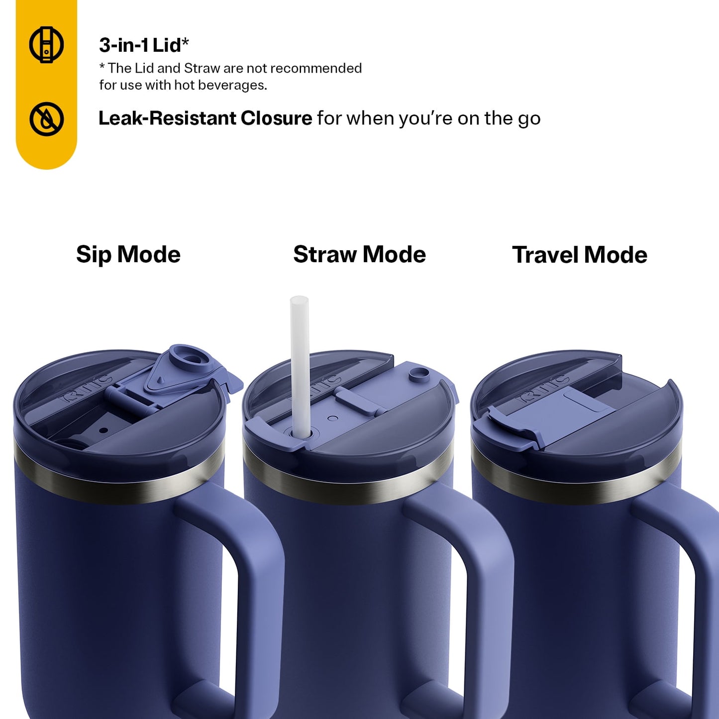 RTIC 40 oz Ceramic Lined Road Trip Tumbler, Leak-Resistant Lid with Straw, Navy