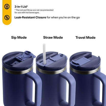 RTIC 40 oz Ceramic Lined Road Trip Tumbler, Leak-Resistant Lid with Straw, Navy