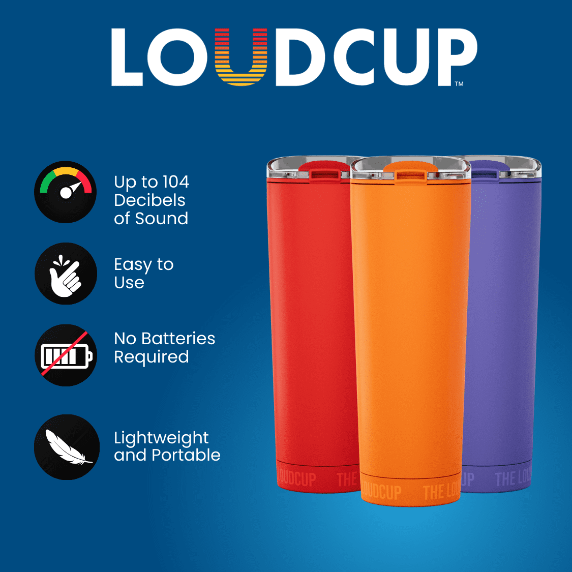 Loud Cup 23 oz Tumbler + Stadium Horn with Slide-Close Lid (Jet Black) - Double-WallCup Reusable Water Bottle Coffee Travel Mug - Worlds Loudest Cup for Game Day
