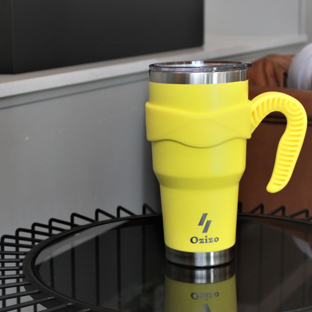 Ozizo 30oz Cup with Handle - 30 Ounce Tumbler with Handle - Tumbler with Straw 30 oz - Insulated Hot and Cold - Yellow Mustard Insulated Tumbler - Toddler Insulated Cup - Insulated Straw Cup