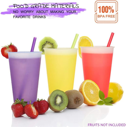 Color Changing Cups with Lids and Straws for Adults - 32oz Reusable Plastic Tumblers with Lids and Straws for Kids in Summer Colors, 7 Iced Coffee Tumbler Party Drinking Cup BPA free