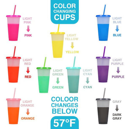 GIXUSIL 24oz Color Changing Cups Plastic Bulk Tumblers with Lids and Straws Spill Proof, 9pcs Reusable Summer Cold Drink Cups,Iced Coffee Tumblers/Party Cup for Women Adults