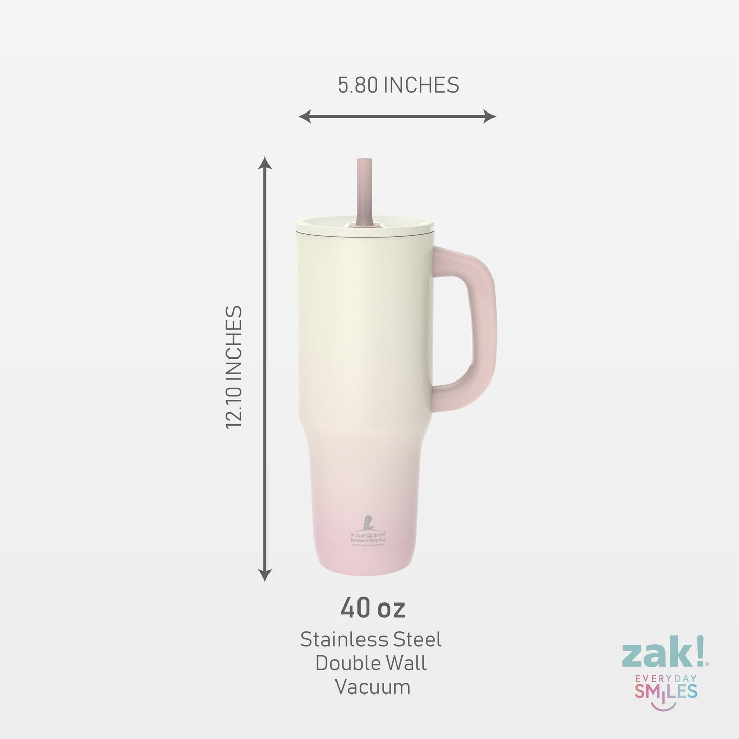Zak Designs 40oz Stainless Steel Sutton Straw Tumbler Benefiting St. Jude Pink Ombre