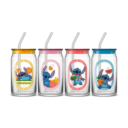 Disney Stitch Island Vibes Tumbler Glasses with Lids & Straws, 16-ounces, Set of 4