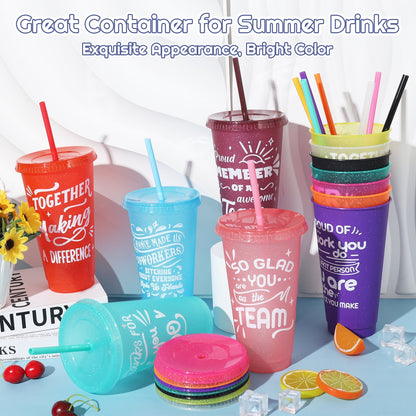 sixwipe 24 Pcs Appreciation Tumblers Gifts Bulk, 24 oz Employee Thank You Cup with Lids and Straws, Reusable Party Favor Cups for Coworker Team Staff Teacher Employee Volunteer Gift