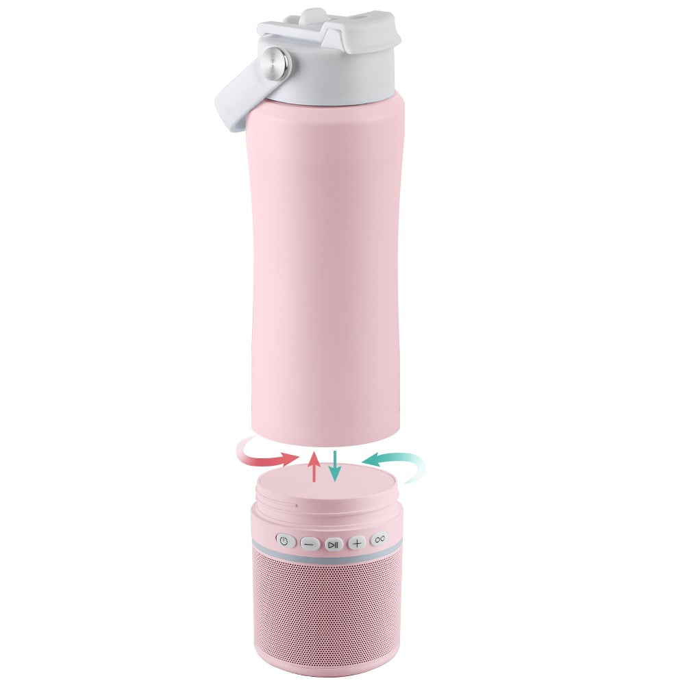 MYONAZ Insulated Water Bottle Bluetooth Speaker 2-in-1 18oz Stainless Steel Tumbler with Portable Speaker Ideal for Outdoor, School and Family Activities（Pink）