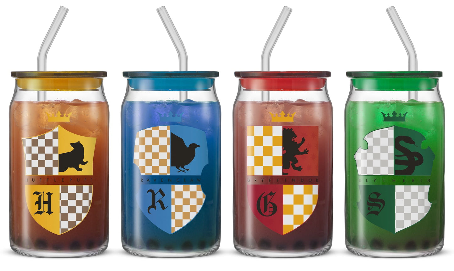 Harry Potter House Crests Tumbler Glasses with Lids, 16-Ounce, Set of 4