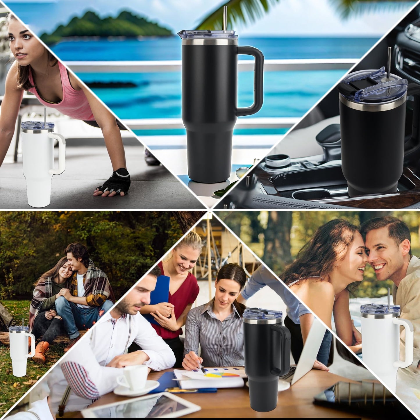 AYAOQIANG 40 oz Tumbler with Handle and Straw Lid Insulated Tumblers Cups with Lids Straws Double Wall Vacuum Leak Proof Stainless Steel 40oz Tumbler Travel Mug Gifts for Men or Women